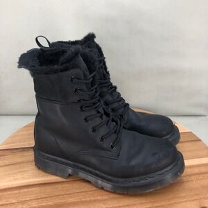 Dr. Martens Combs II Fur Lined Black Leather Combat Boots Womens Size 8 Lace Up
